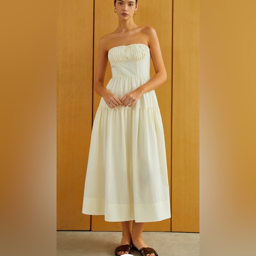 Commense Creamy Zipper Pleated Midi Dress Butter Yellow Size XL (US Size 12) NWT